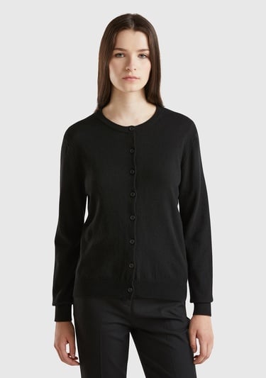  Kadın Siyah Kaşmir Karışımlı  Hırka