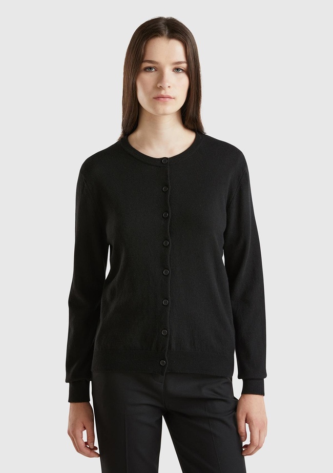  Kadın Siyah Kaşmir Karışımlı  Hırka