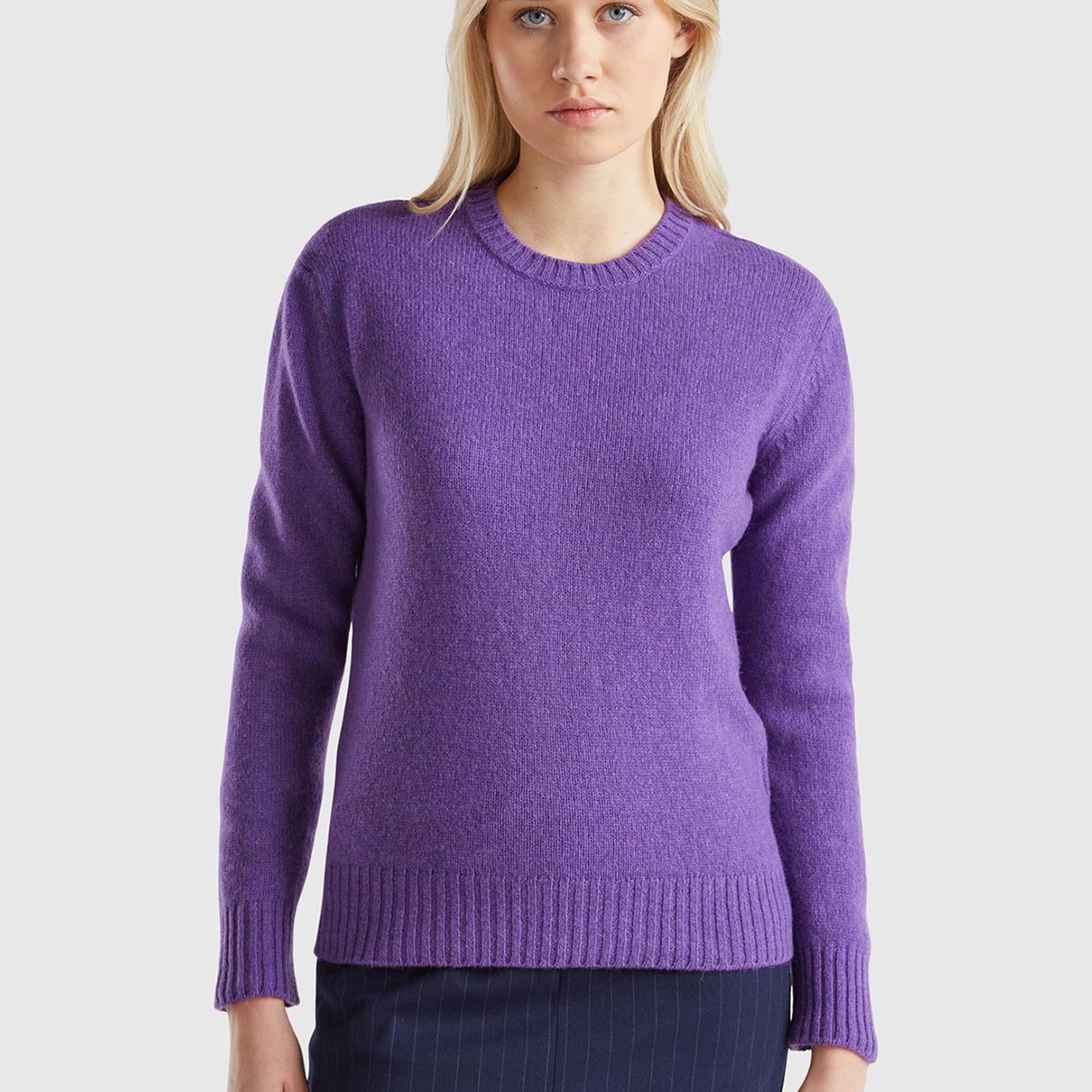 Kadın Mor Bisiklet Yaka Shetland Kazak