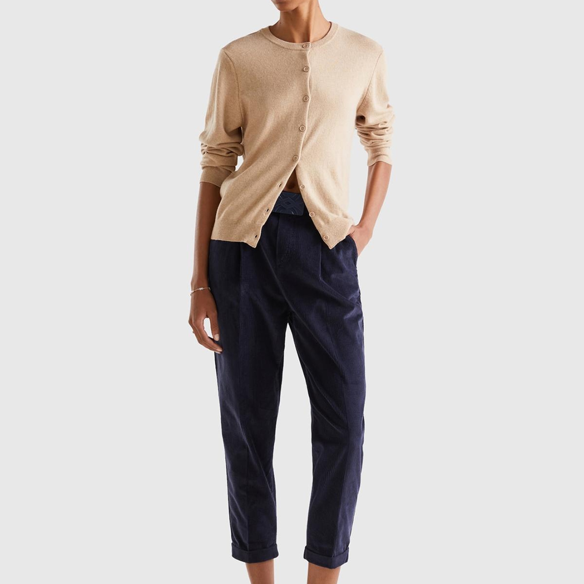 Kadın Bej Kaşmir Karışımlı  Hırka