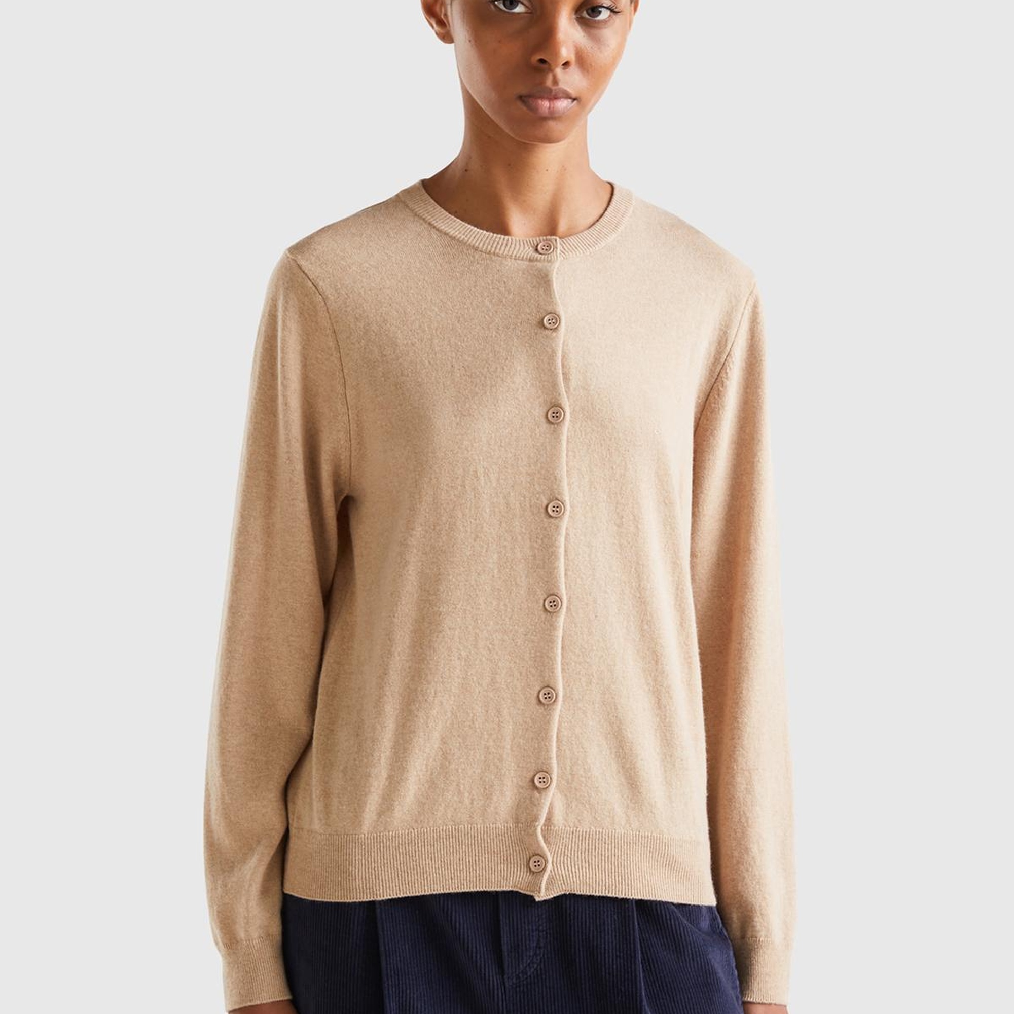 Kadın Bej Kaşmir Karışımlı  Hırka