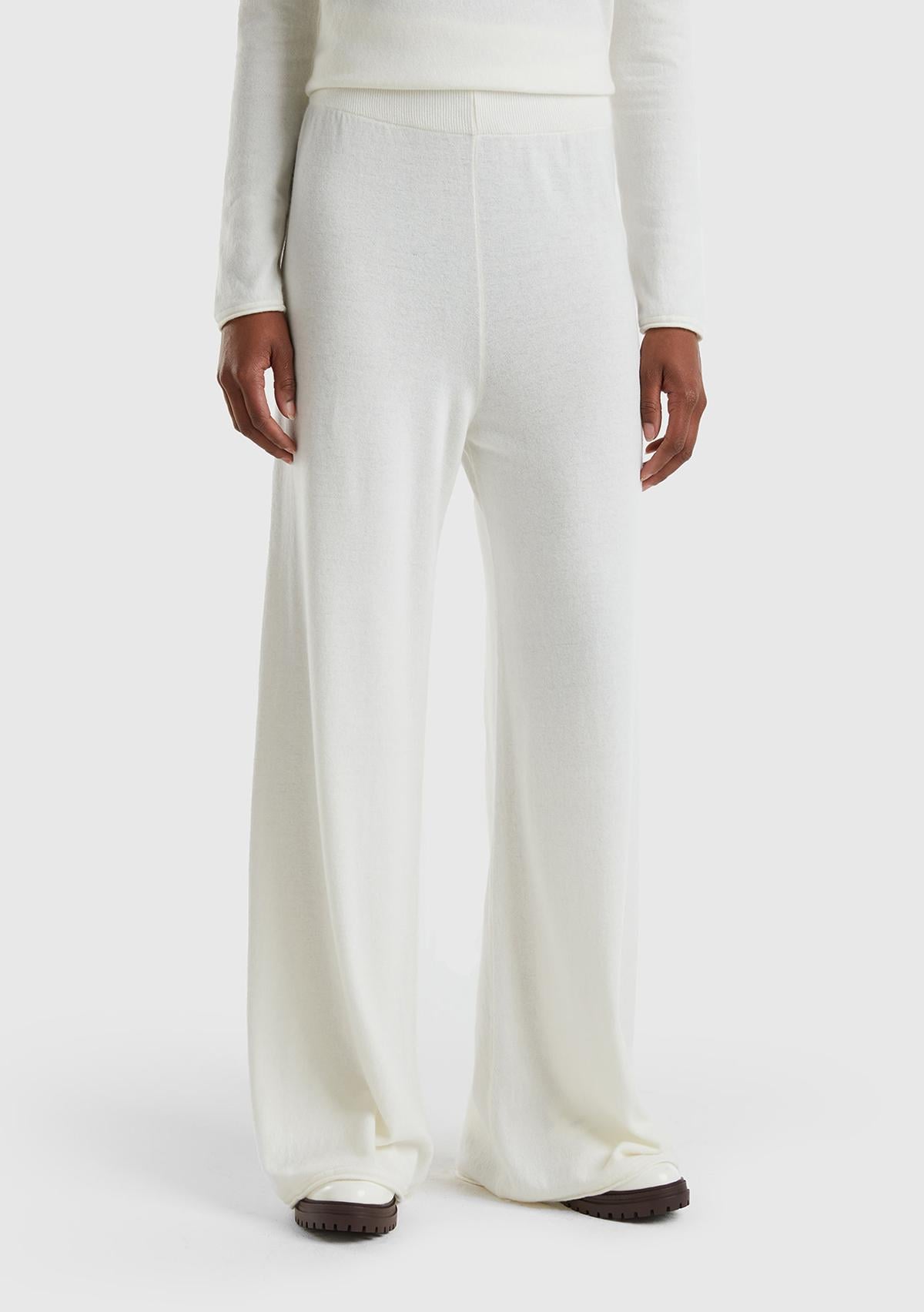  Kadın Krem Kaşmir Karışımlı  Triko Eşofman Altı