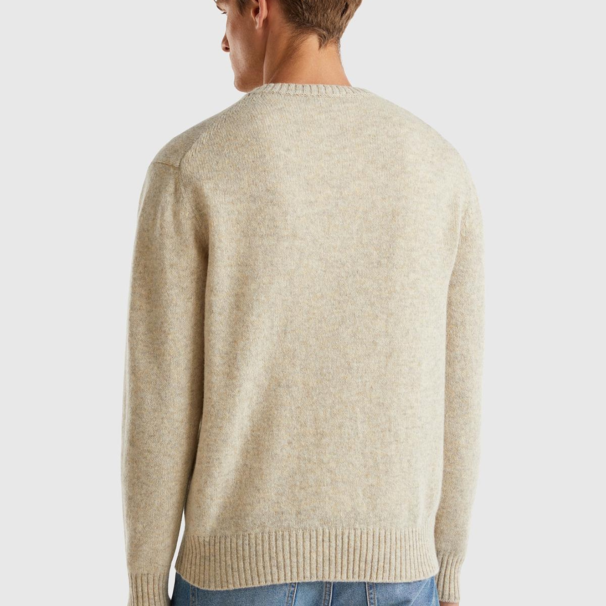 Erkek Bej Bisiklet Yaka Shetland Kazak