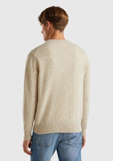  Erkek Bej Bisiklet Yaka Shetland Kazak