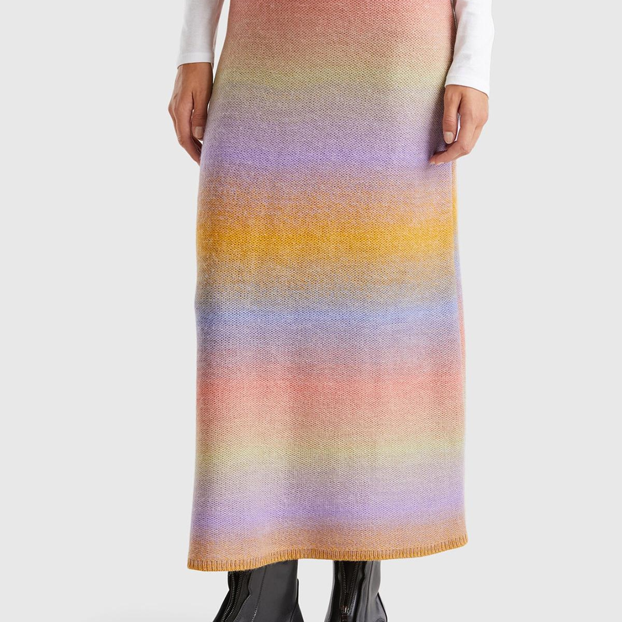 Kadın Turuncu Mix Yün Karışımlı Elastik Belli Çok Renkli Midi Etek