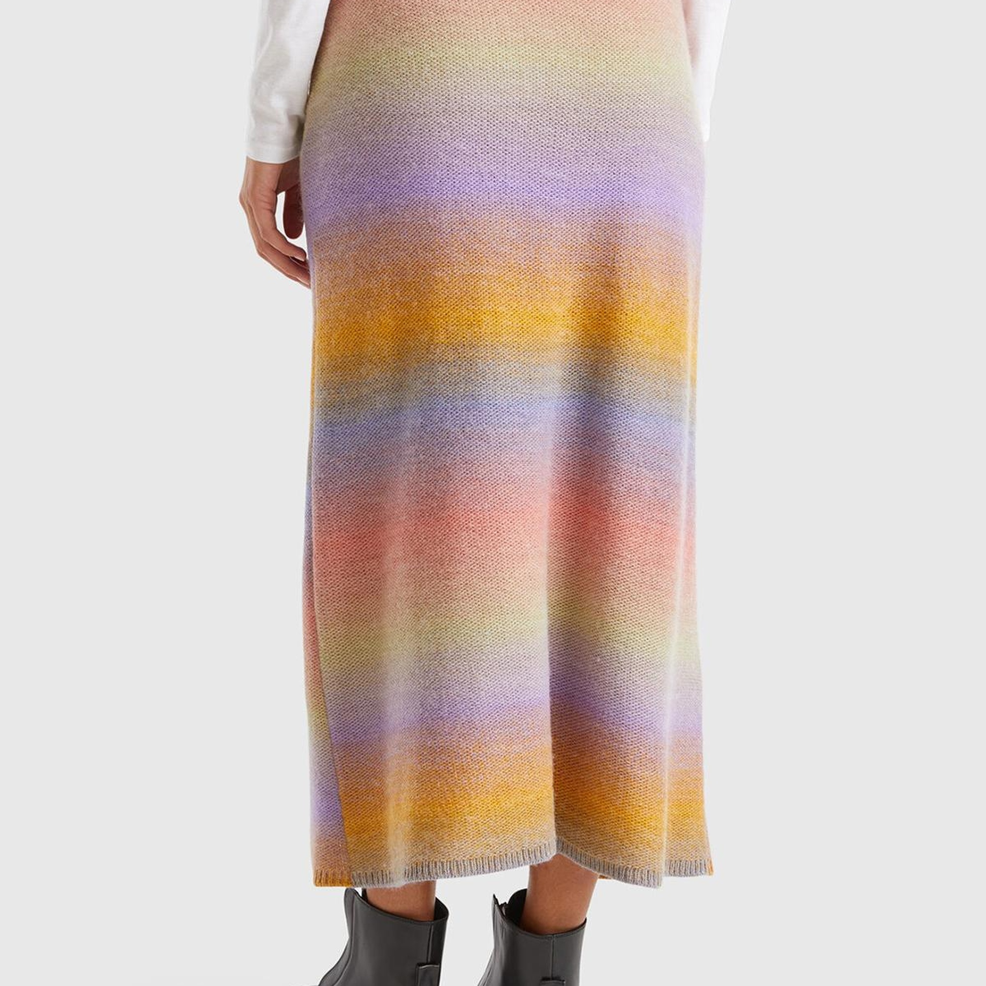 Kadın Turuncu Mix Yün Karışımlı Elastik Belli Çok Renkli Midi Etek