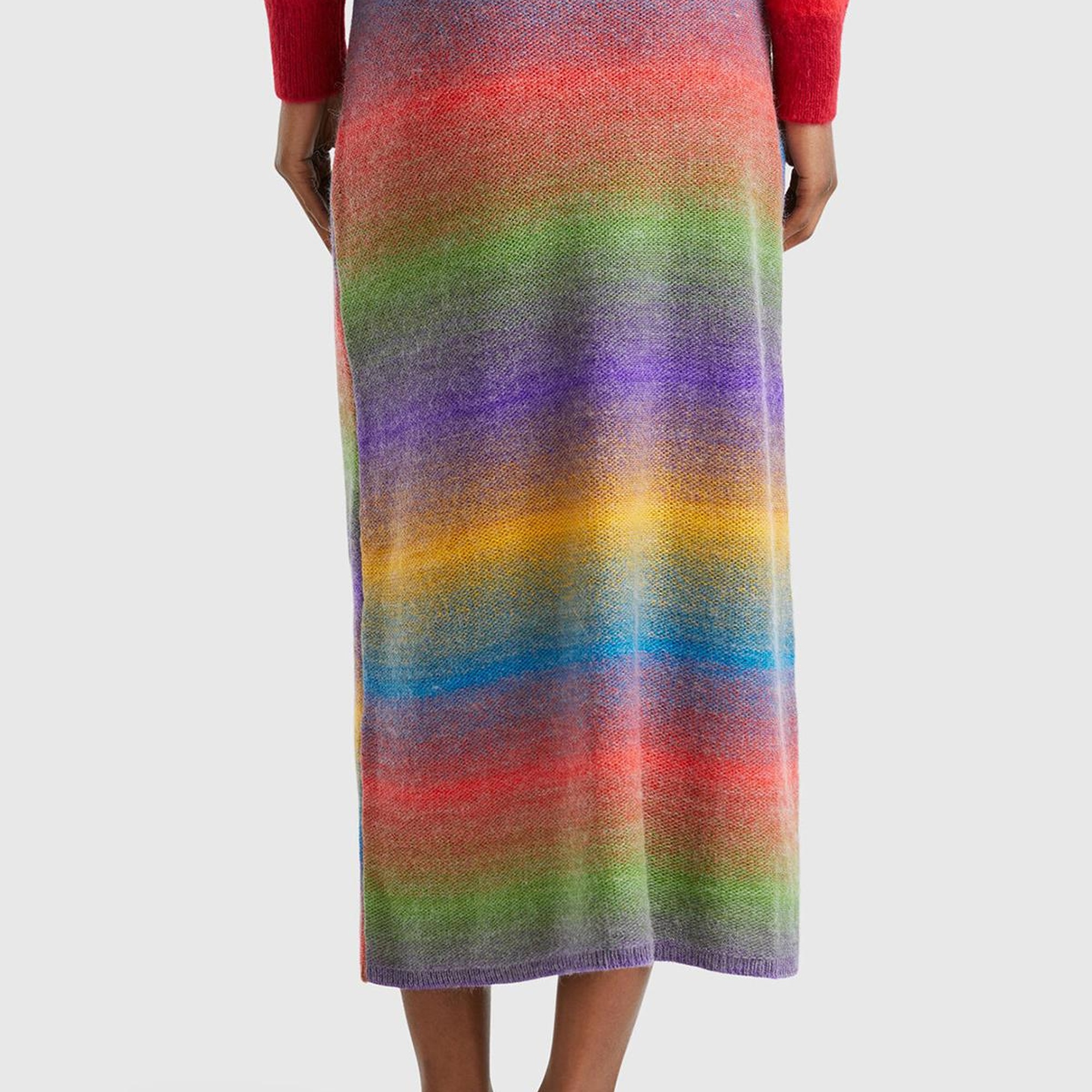 Kadın Yeşil Mix Yün Karışımlı Elastik Belli Çok Renkli Midi Etek