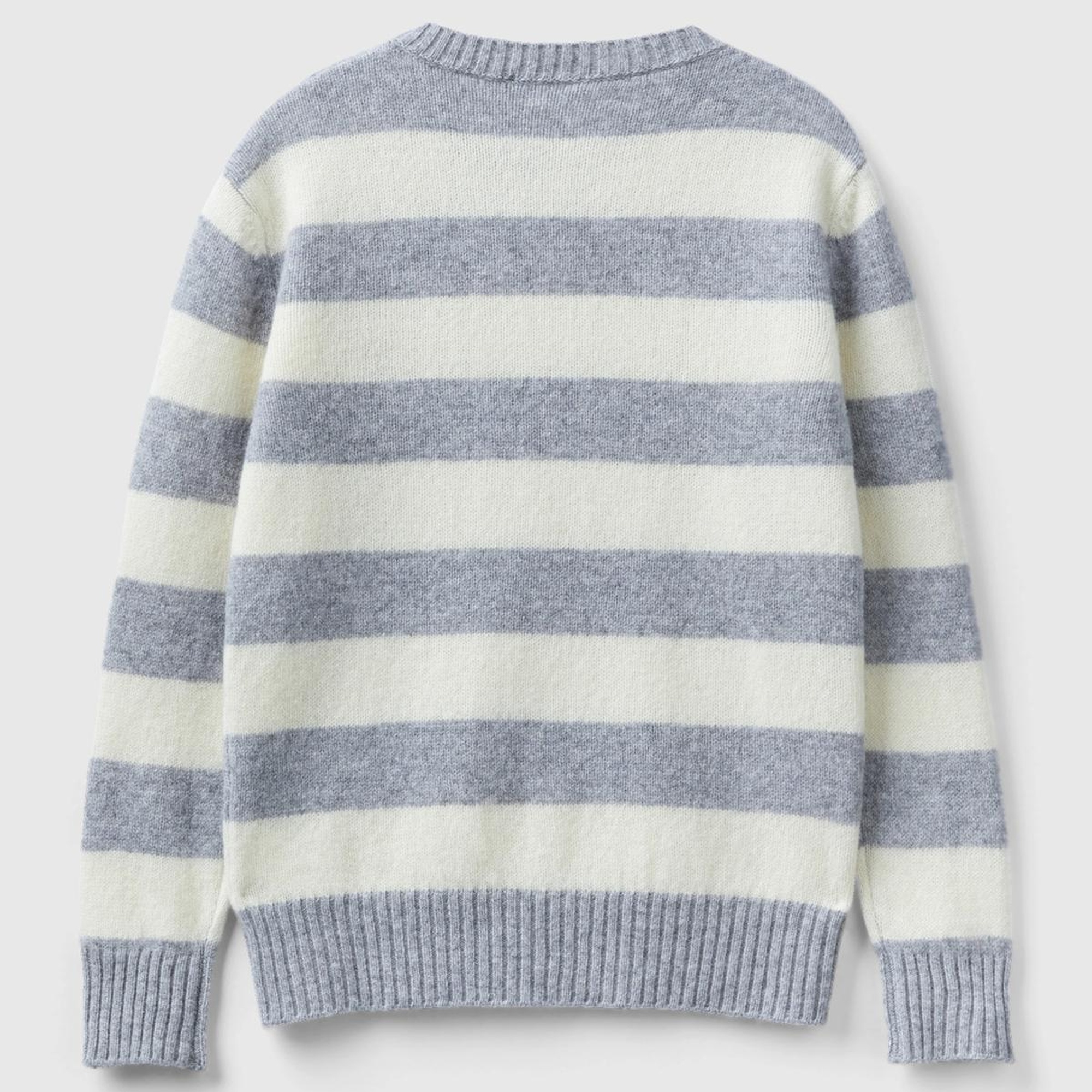 Kadın Gri Melanj %100 Yün Çizgili Shetland Kazak