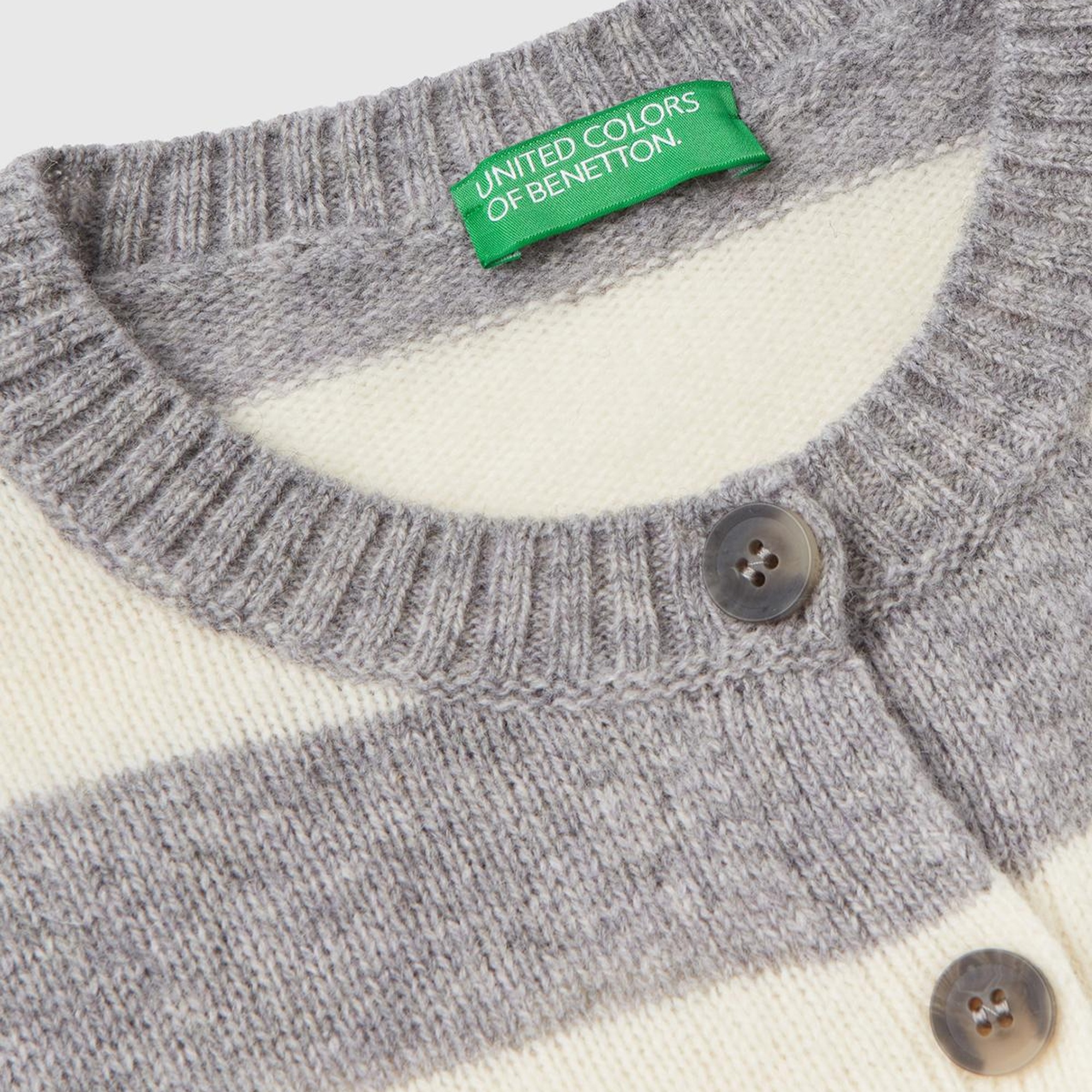 Kadın Gri Melanj %100 Yün Çizgili Shetland Hırka