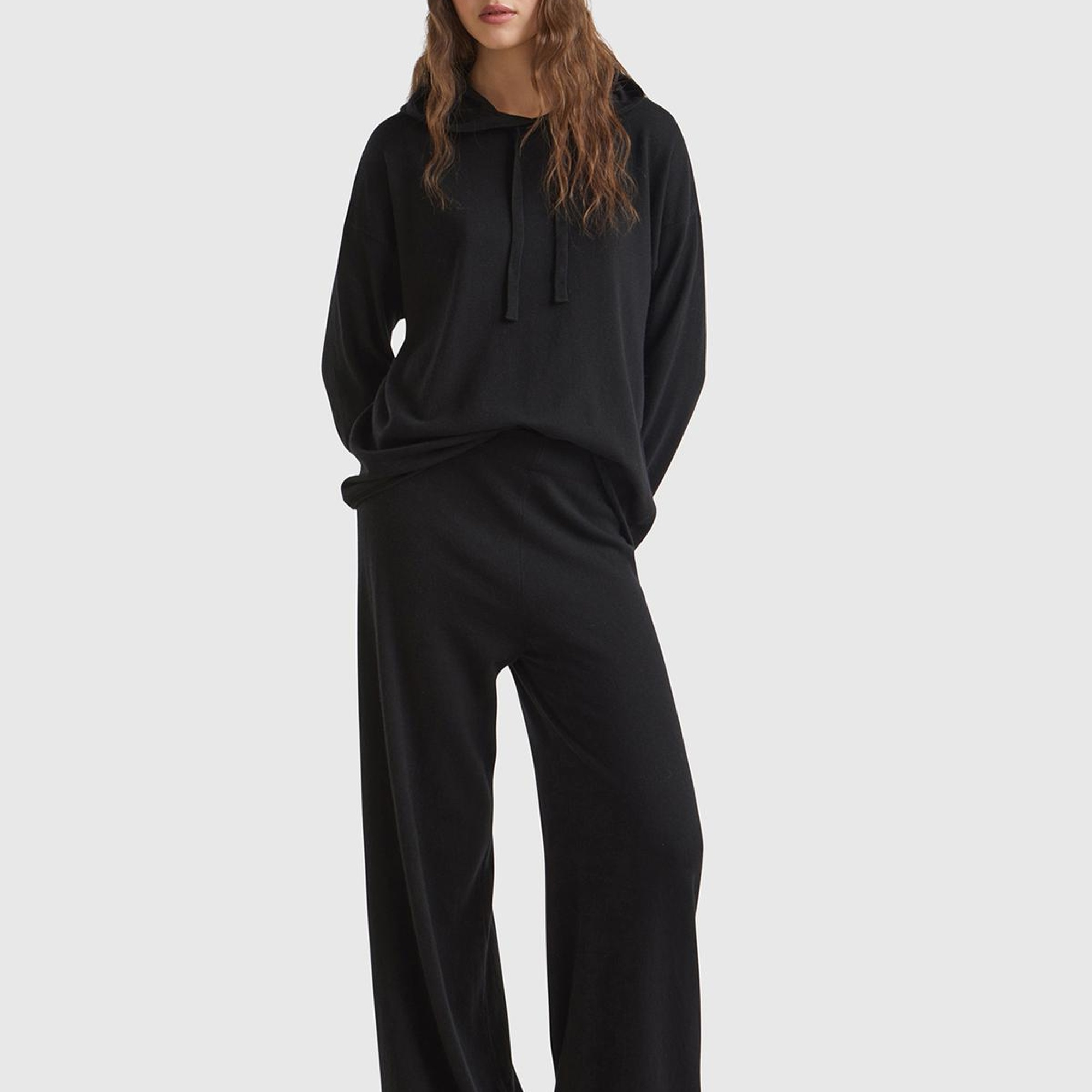 Kadın Siyah Kaşmir Karışımlı  Triko Eşofman Altı