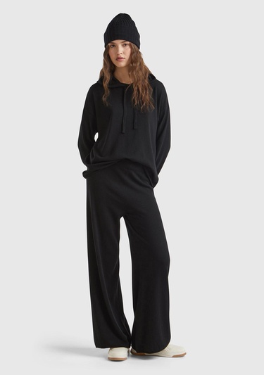  Kadın Siyah Kaşmir Karışımlı  Triko Eşofman Altı