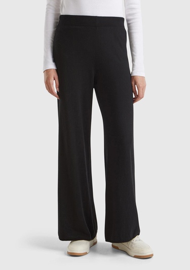  Kadın Siyah Kaşmir Karışımlı  Triko Eşofman Altı