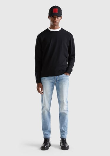  Erkek Siyah Pamuk Karışımlı Basic Kazak