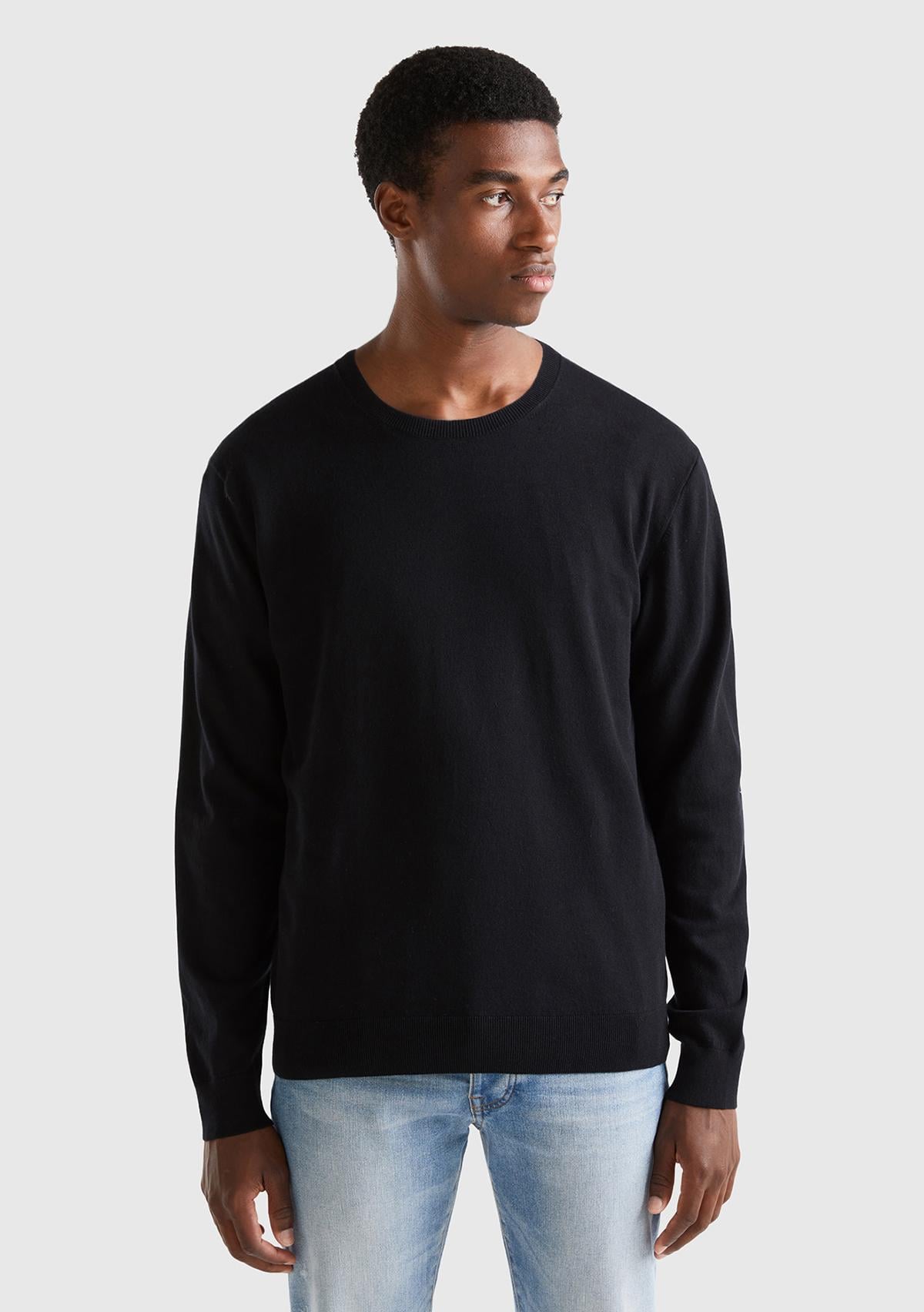  Erkek Siyah Pamuk Karışımlı Basic Kazak