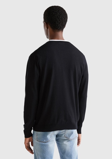  Erkek Siyah Pamuk Karışımlı Basic Kazak