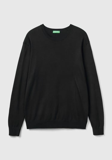  Erkek Siyah Pamuk Karışımlı Basic Kazak