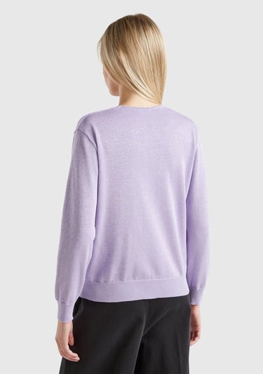  Kadın Pembe Pamuk ve Viskoz Karışımlı Rahat Kesim Geniş V Yaka Kazak