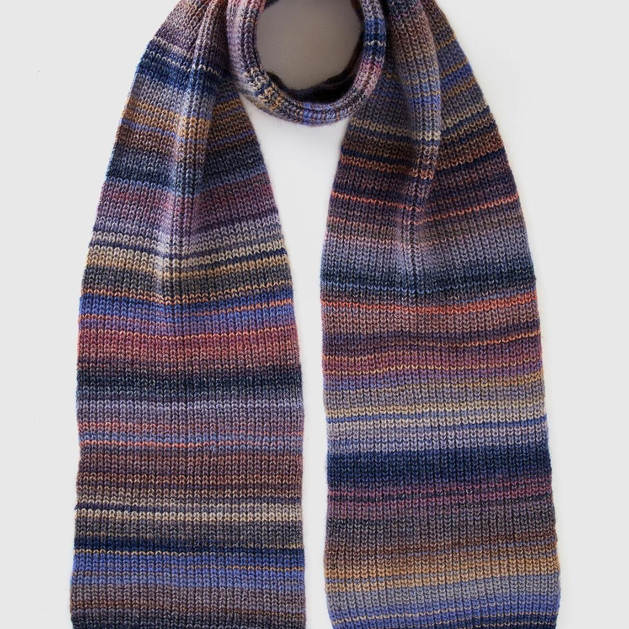 Kadın Mavi Mix Yün Karışımlı Renkli Çizgili Atkı