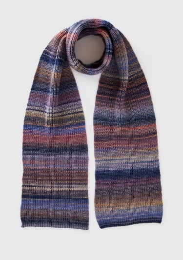  Kadın Mavi Mix Yün Karışımlı Renkli Çizgili Atkı