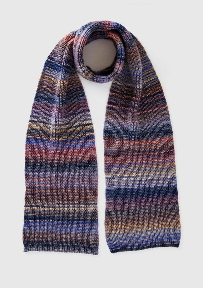  Kadın Mavi Mix Yün Karışımlı Renkli Çizgili Atkı