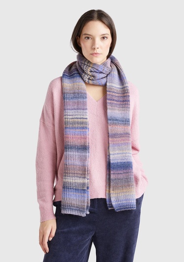  Kadın Mavi Mix Yün Karışımlı Renkli Çizgili Atkı