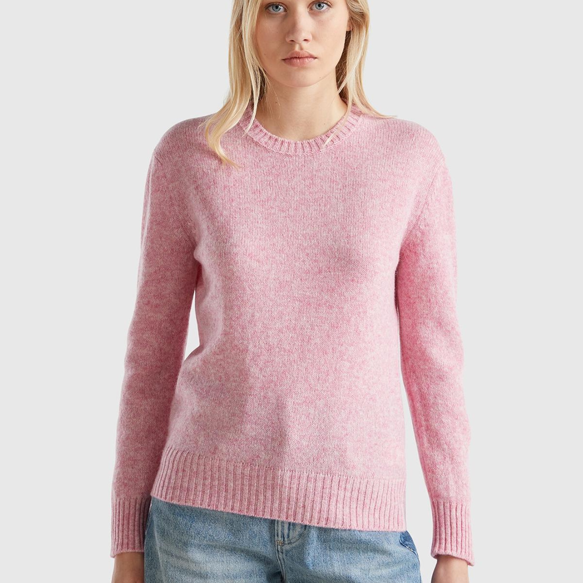 Kadın Pembe Melanj Bisiklet Yaka Shetland Kazak