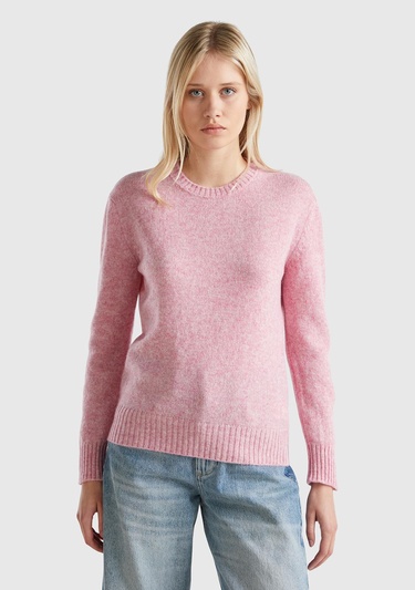  Kadın Pembe Melanj Bisiklet Yaka Shetland Kazak