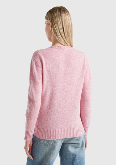  Kadın Pembe Melanj Bisiklet Yaka Shetland Kazak