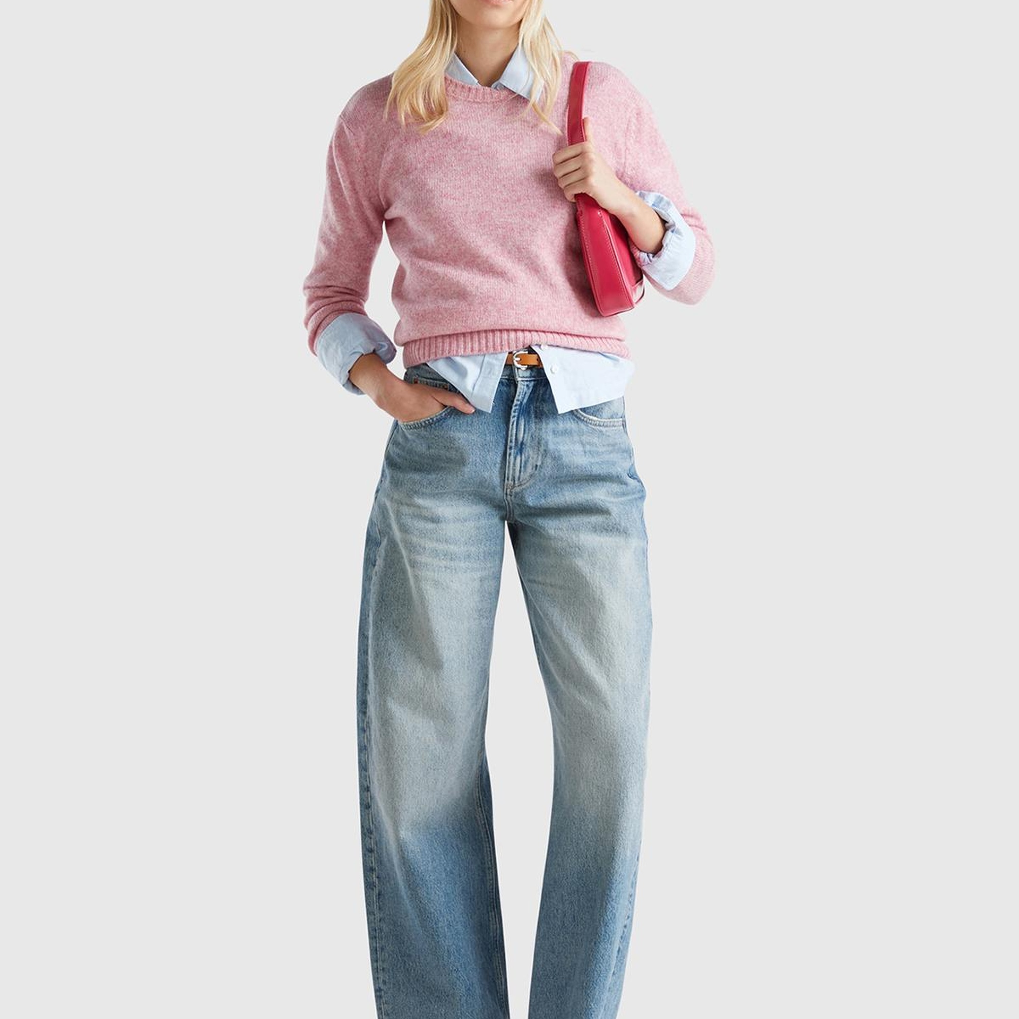 Kadın Pembe Melanj Bisiklet Yaka Shetland Kazak