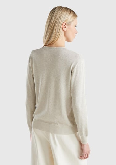  Kadın Gri Pamuk ve Viskoz Karışımlı Rahat Kesim Geniş V Yaka Kazak