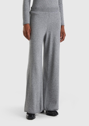  Kadın Gri Kaşmir Karışımlı  Triko Eşofman Altı