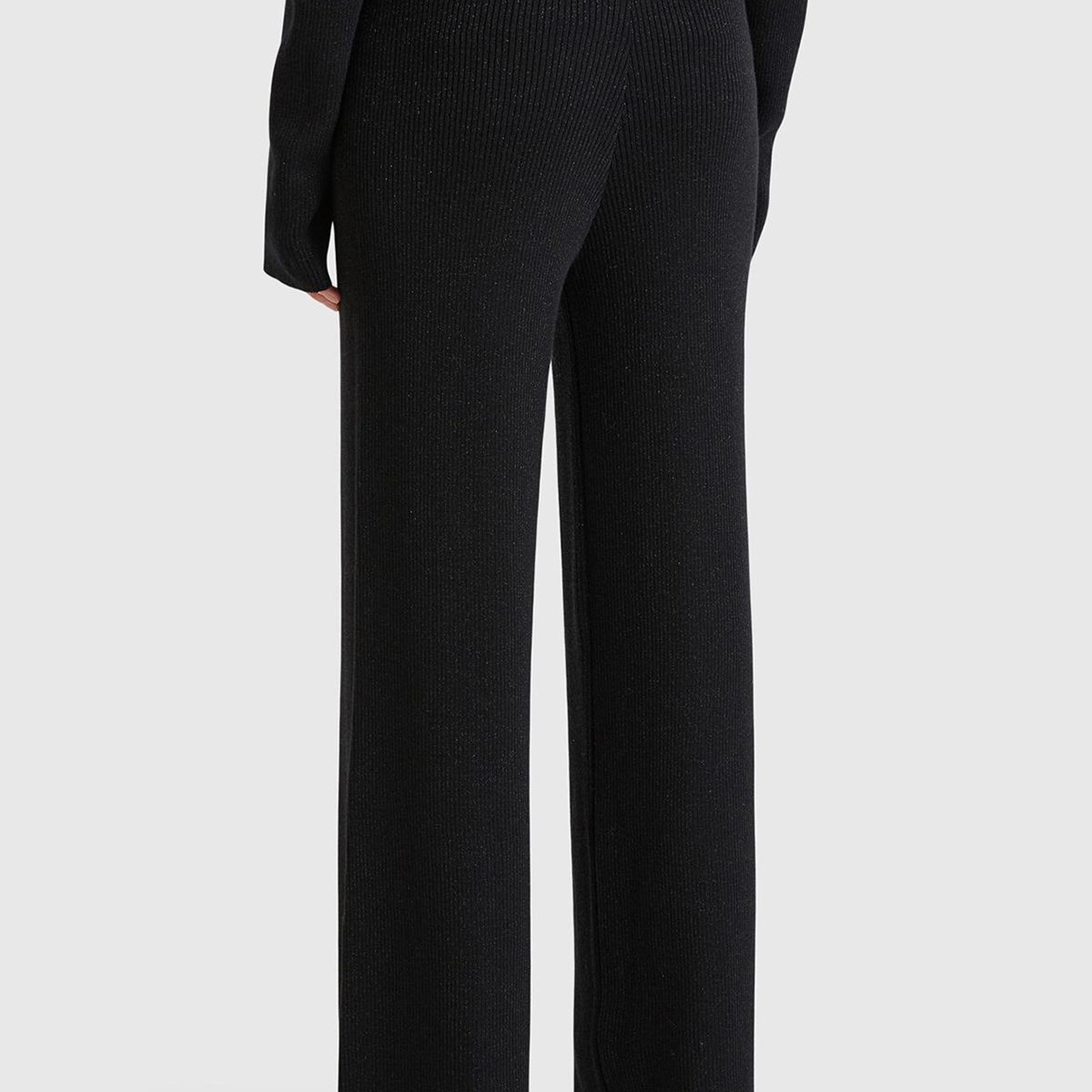 Kadın Siyah Pamuk ve Viskoz Karışımlı Simli Palazzo Pantolon