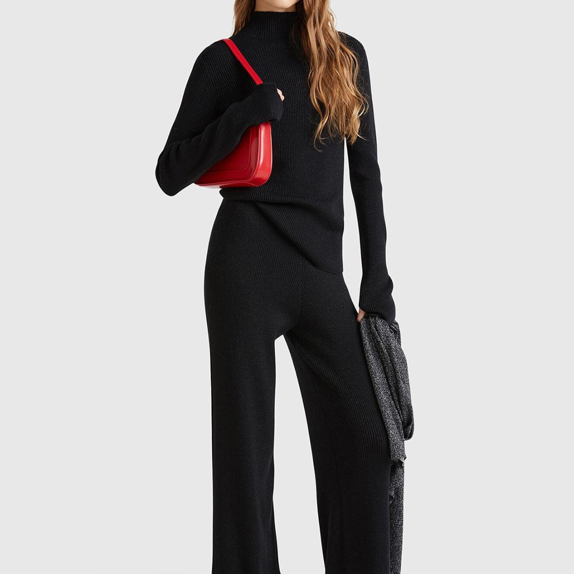 Kadın Siyah Pamuk ve Viskoz Karışımlı Simli Palazzo Pantolon