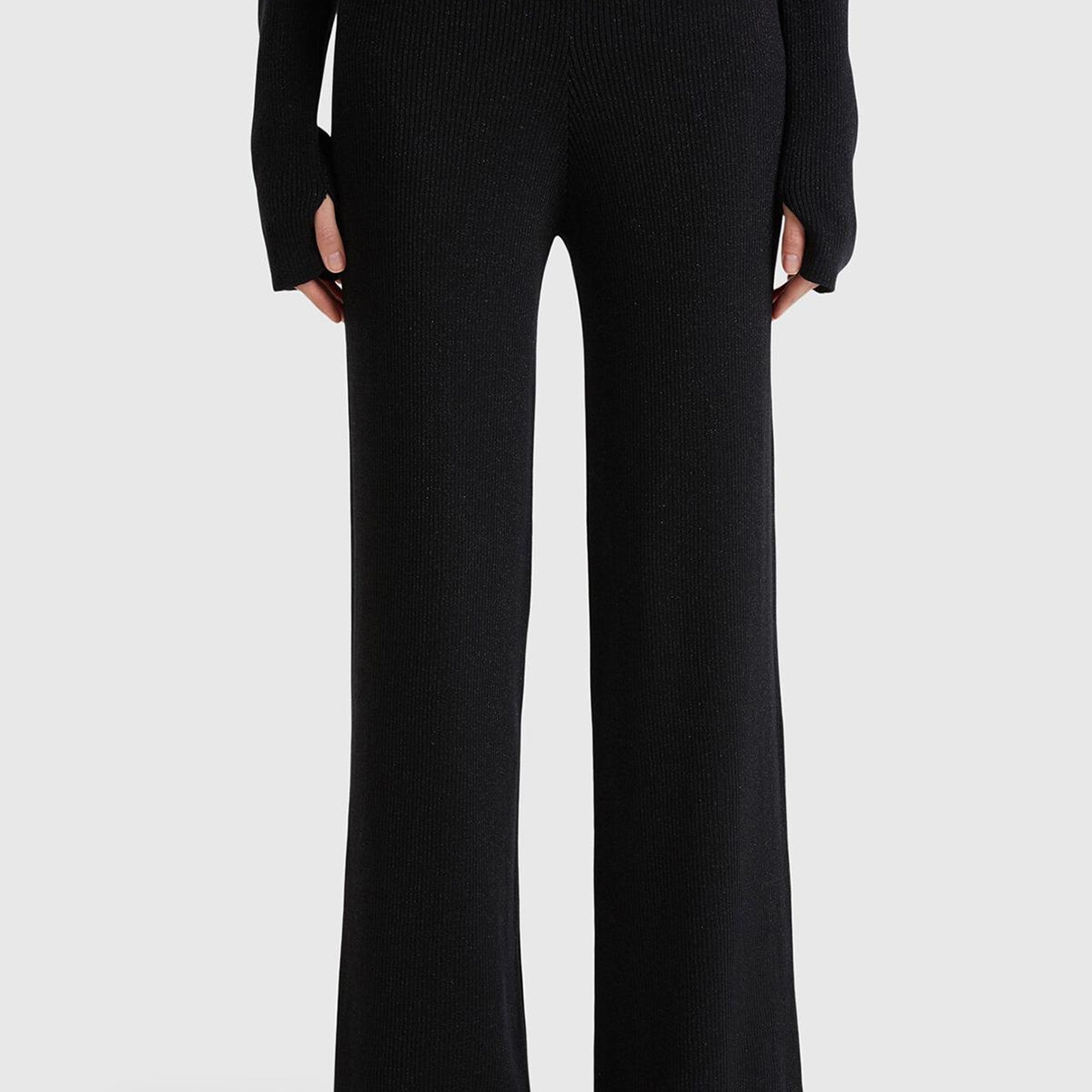 Kadın Siyah Pamuk ve Viskoz Karışımlı Simli Palazzo Pantolon