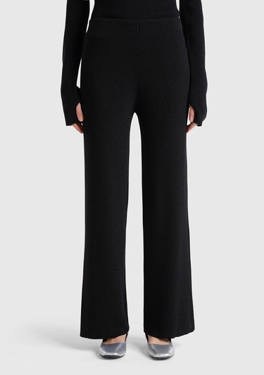  Kadın Siyah Pamuk ve Viskoz Karışımlı Simli Palazzo Pantolon