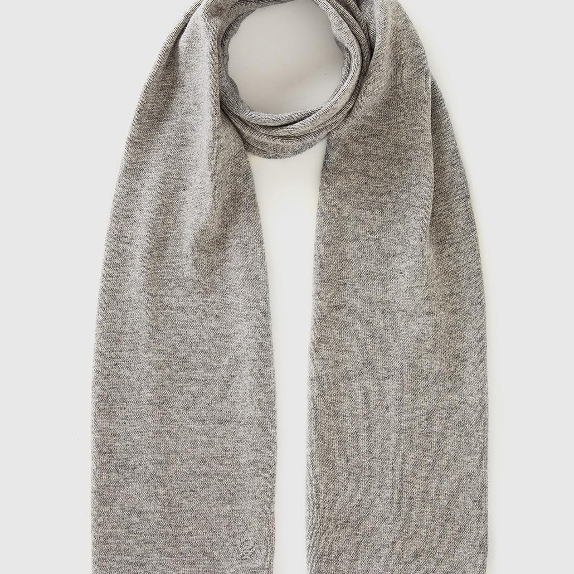 Kadın Gri Yün ve Kaşmir Karışımlı Logo Detaylı Atkı