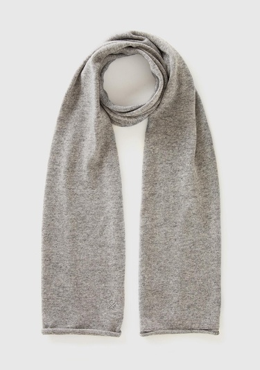  Kadın Gri Yün ve Kaşmir Karışımlı Logo Detaylı Atkı