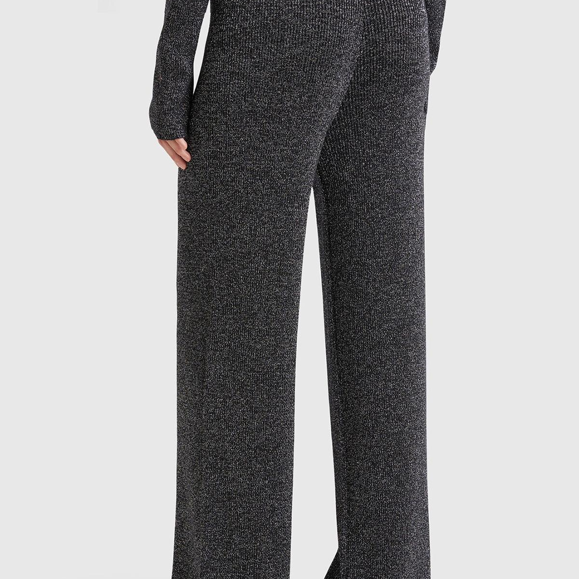 Kadın Gümüş Pamuk ve Viskoz Karışımlı Simli Palazzo Pantolon