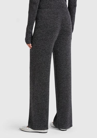  Kadın Gümüş Pamuk ve Viskoz Karışımlı Simli Palazzo Pantolon