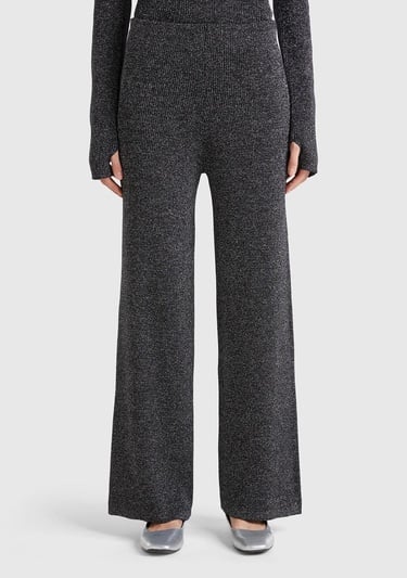  Kadın Gümüş Pamuk ve Viskoz Karışımlı Simli Palazzo Pantolon