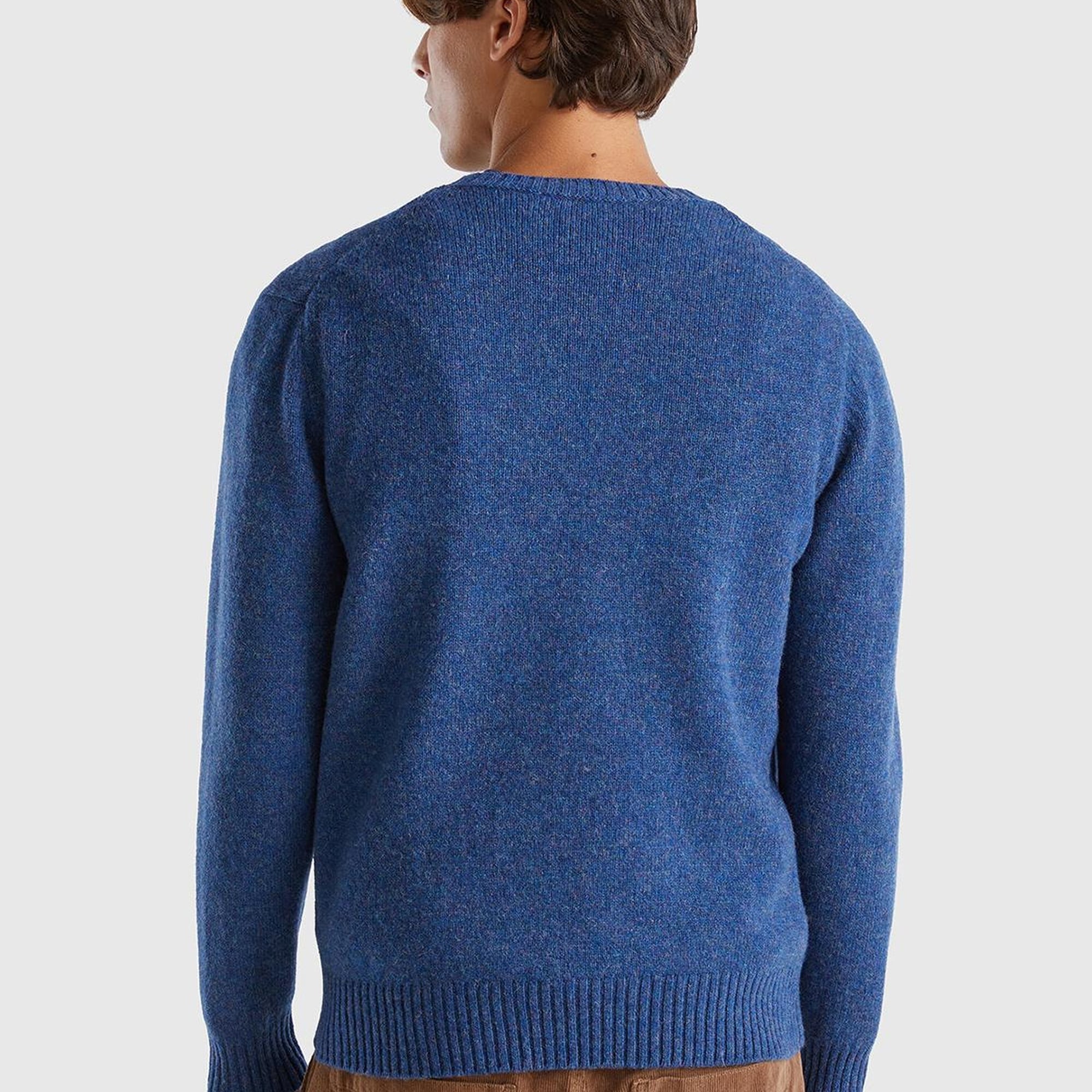 Erkek Mavi Melanj Bisiklet Yaka Shetland Kazak