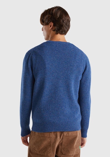  Erkek Mavi Melanj Bisiklet Yaka Shetland Kazak