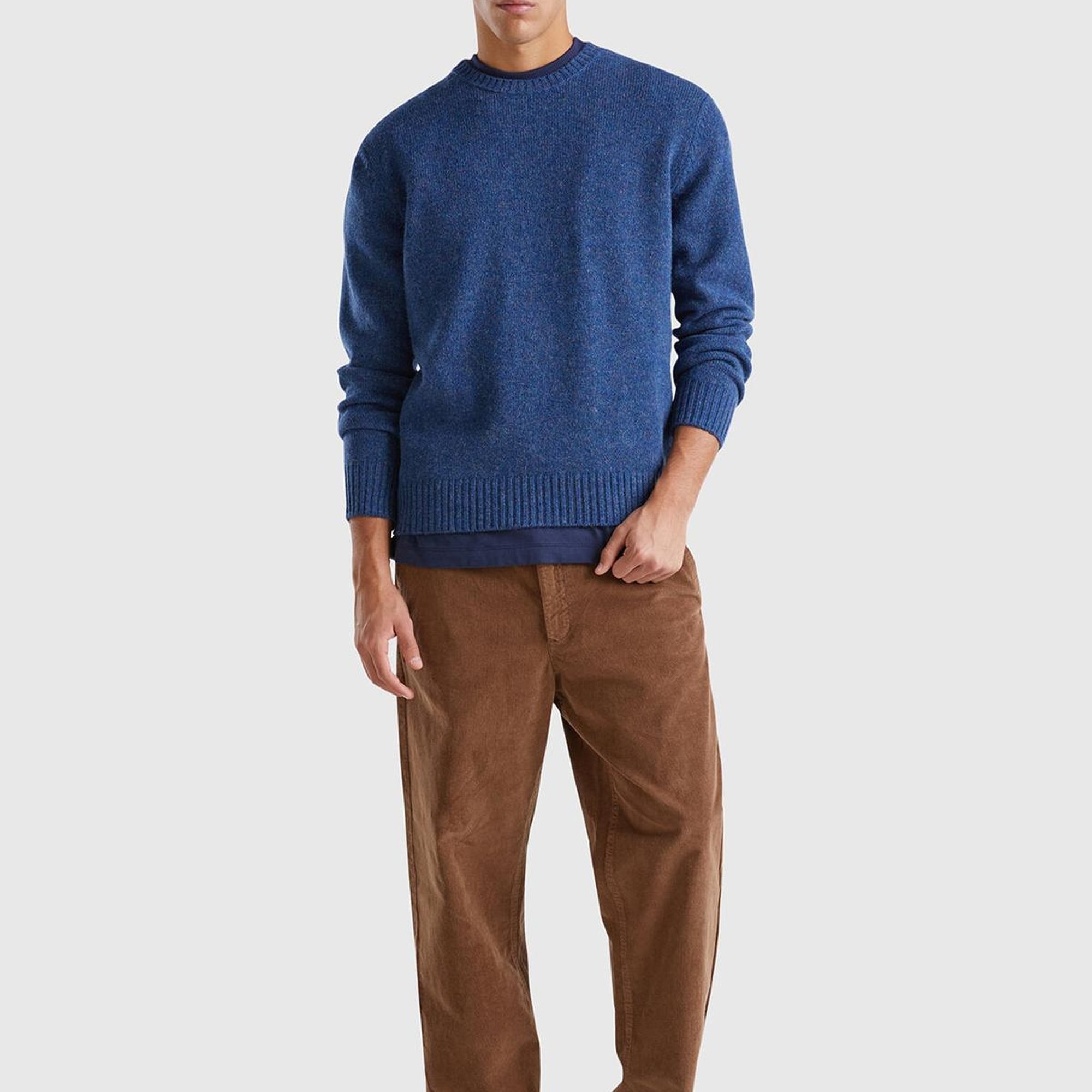 Erkek Mavi Melanj Bisiklet Yaka Shetland Kazak