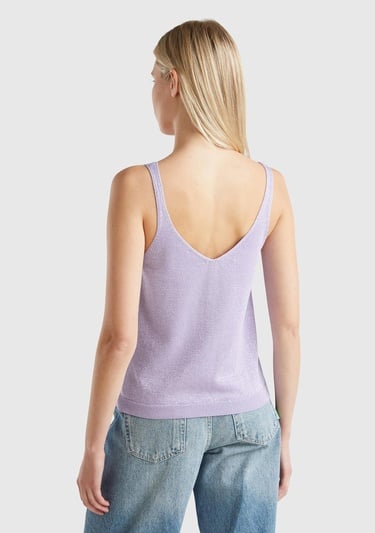  Kadın Pembe Pamuk ve Viskoz Karışımlı Simli Geniş Yaka Askılı Üst