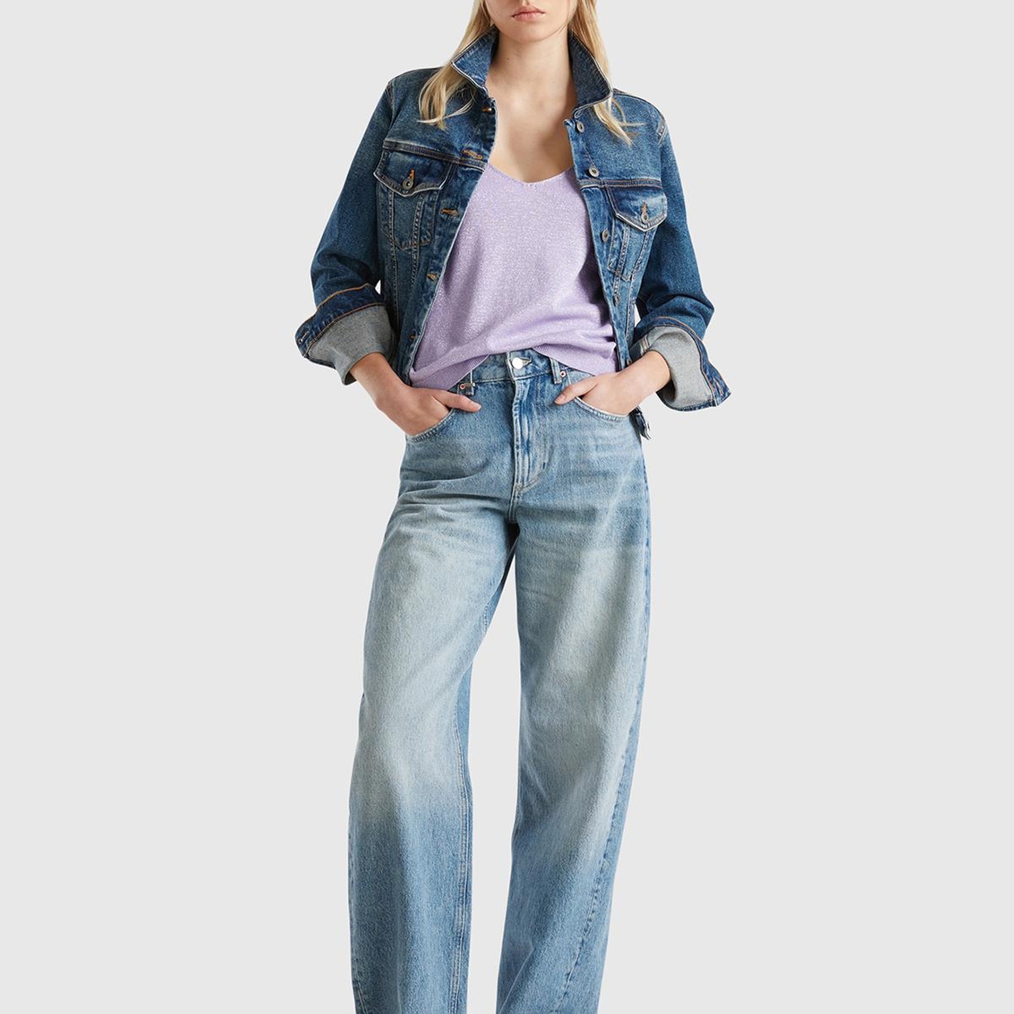 Kadın Pembe Pamuk ve Viskoz Karışımlı Simli Geniş Yaka Askılı Üst