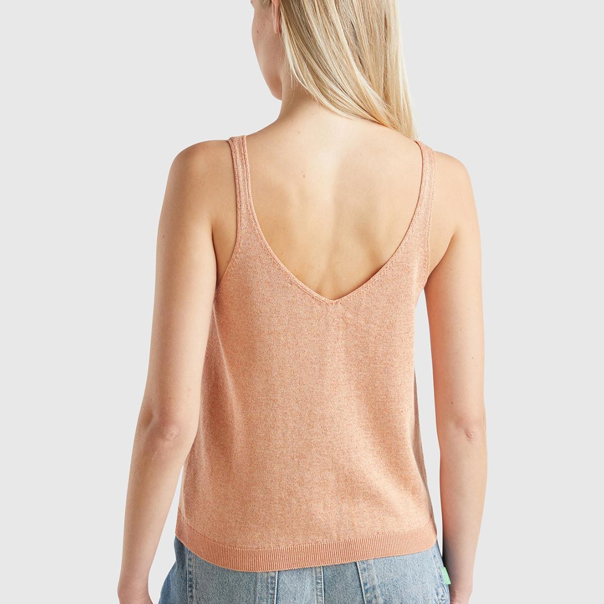 Kadın Turuncu Pamuk ve Viskoz Karışımlı Simli Geniş Yaka Askılı Üst