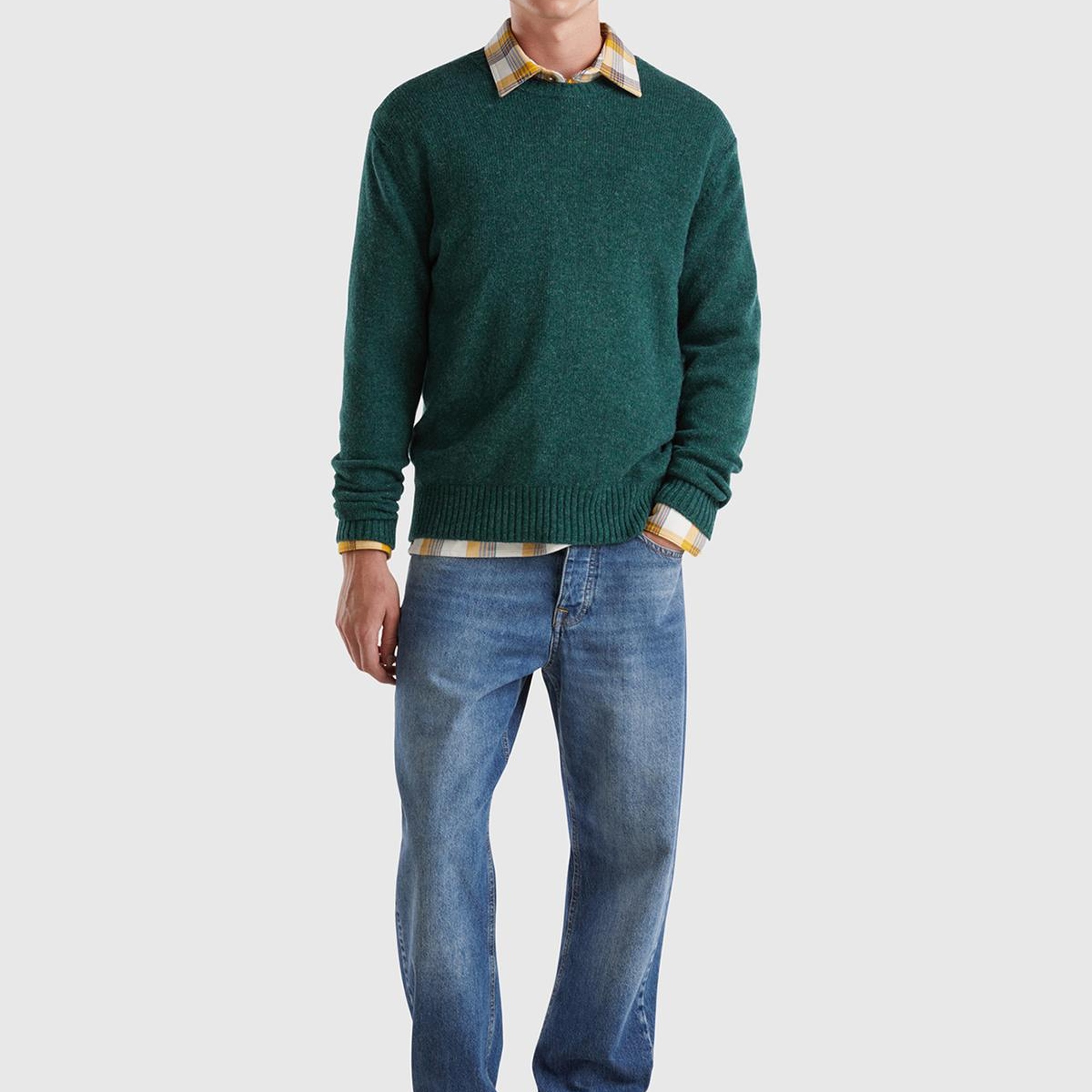 Erkek Yeşil Melanj Bisiklet Yaka Shetland Kazak