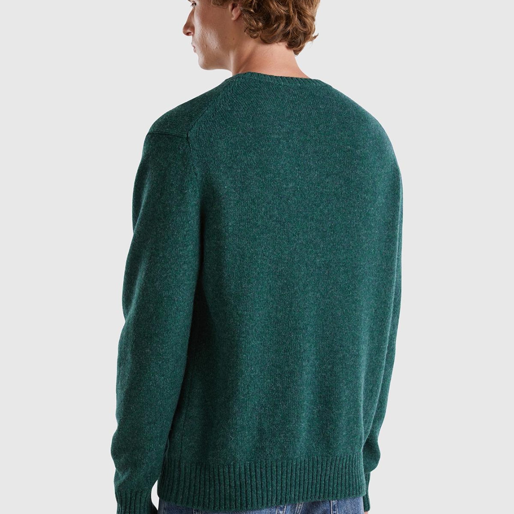 Erkek Yeşil Melanj Bisiklet Yaka Shetland Kazak