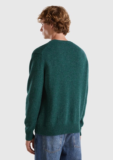  Erkek Yeşil Melanj Bisiklet Yaka Shetland Kazak