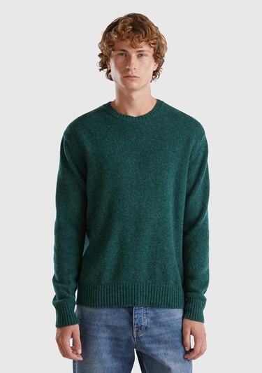  Erkek Yeşil Melanj Bisiklet Yaka Shetland Kazak